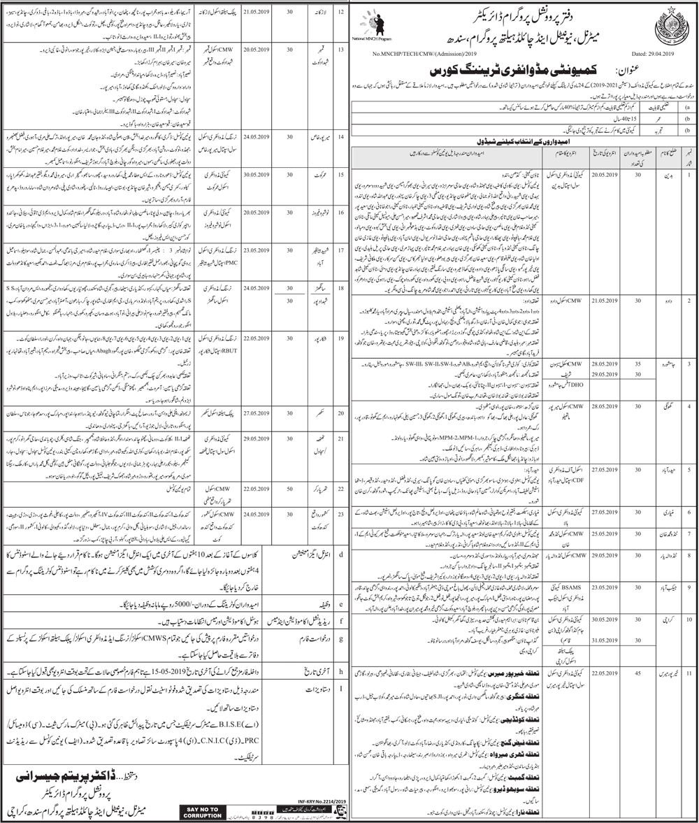 Sindh MNCH Training Program for Community Midwifery (690+ Posts) (All Sindh)