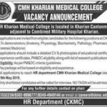 CMH Kharian Medical College Jobs 2019 for 17+ Demonstrators