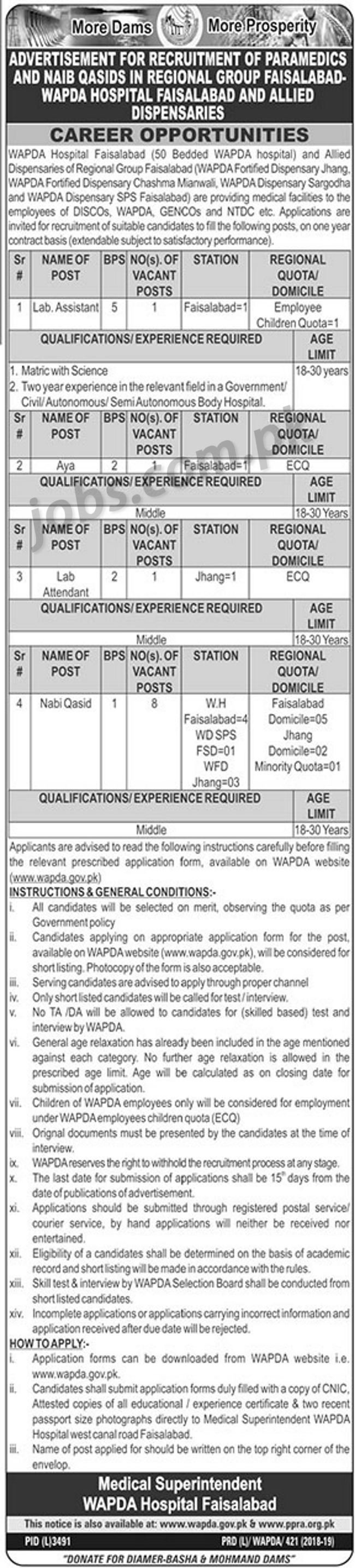 WAPDA Jobs 2019 Latest for 10+ Middle / Matric / Naib Qasid & Support Staff