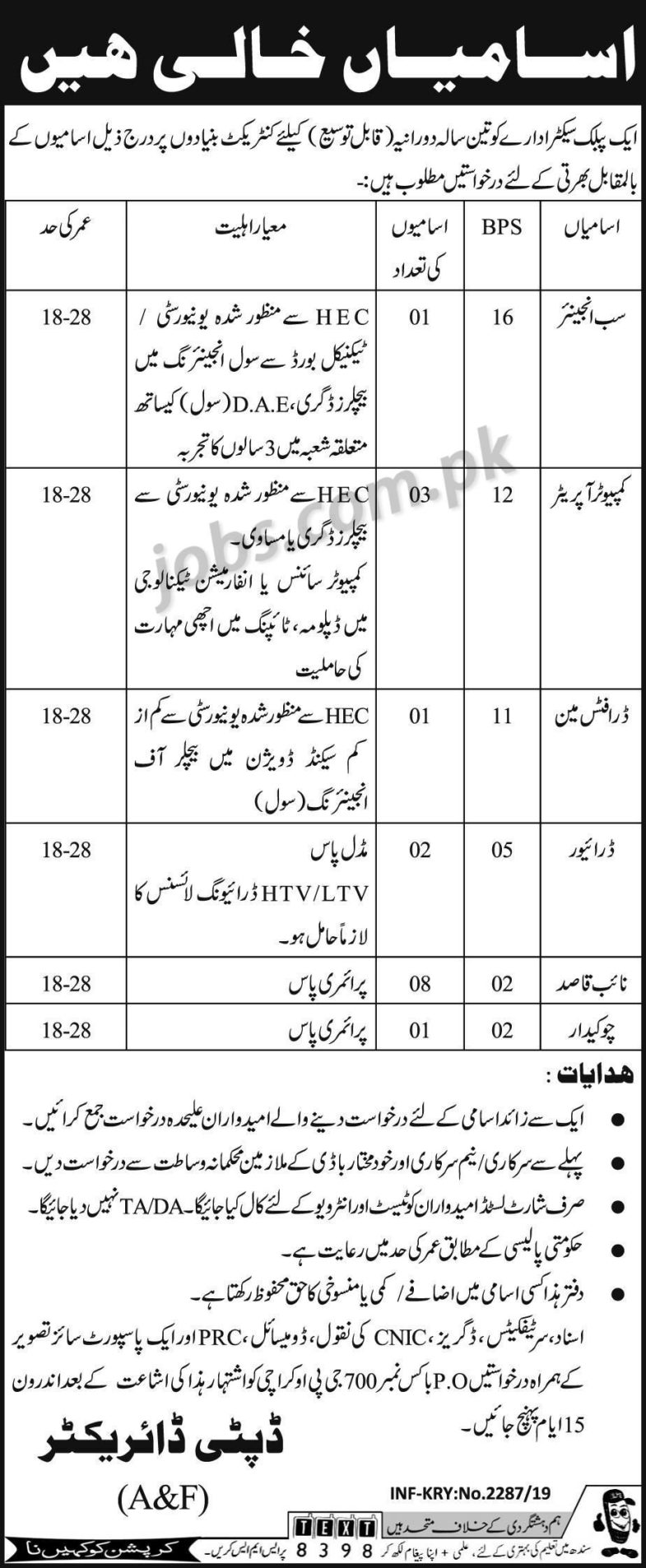 PO Box 700 Public Sector Organization Jobs 2019 for 16+ Computer Operators, Sub-Engineers, Draftsman & Support Staff