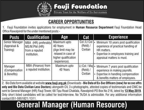 Fauji Foundation Jobs 2019 For HR/Finance Management Posts