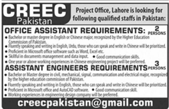 Cneec Pakistan Jobs 2019 for 5+ Office Assistant & Assistant Engineer