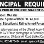 APSC Sialkot Cantt Jobs 2019 for Principal Post