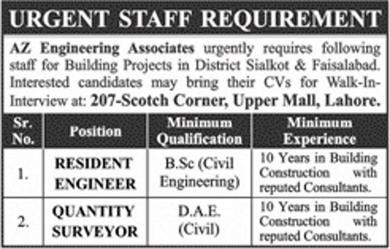 AZ Engineering Associates Jobs 2019 for QS / DAE and Resident Engineers