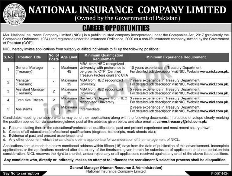 National Insurance Company Ltd (NICL) Jobs 2019 for 10+ Assistants, Executive Officers, Treasury & Management Posts