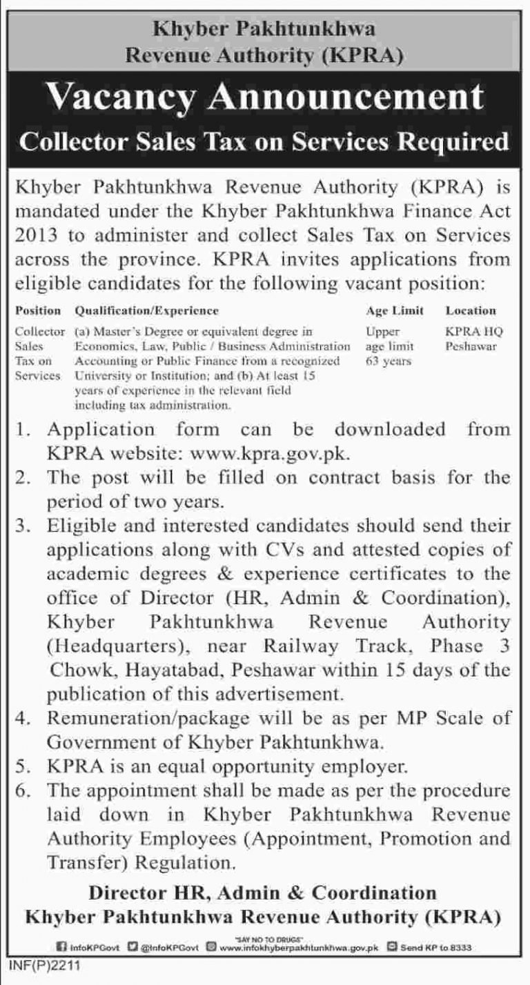 KPRA Jobs 2019 for Collector / Professional Post