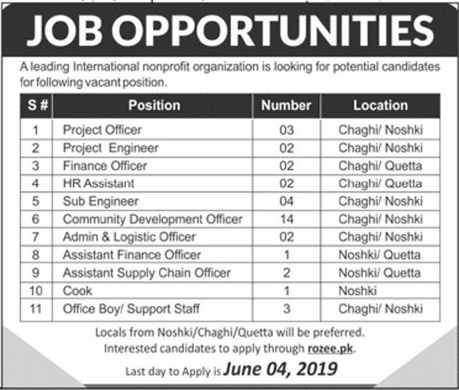 International NGO Jobs 2019 for 36+ HR, Finance, Engineering, Admin, Supply Chain & Other Project Staff