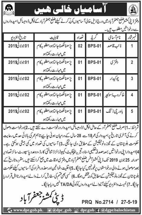 Deputy Commissioner Jaffarabad Jobs 2019 For 6+ Support Staff