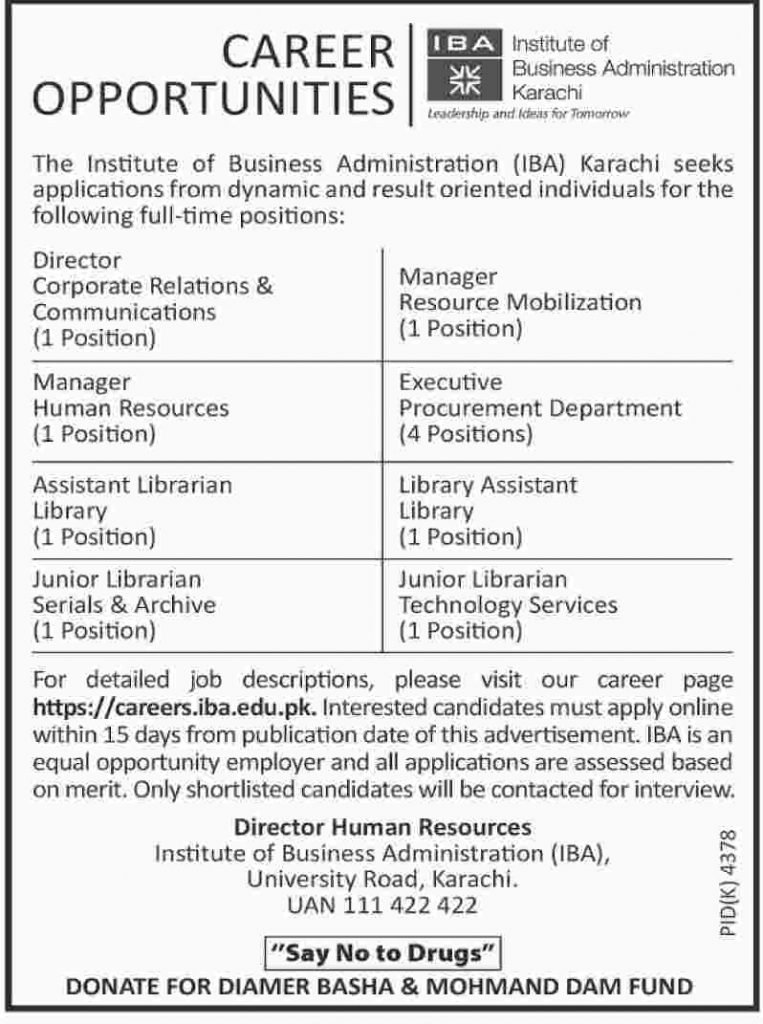 IBA Karachi Jobs 2019 for Admin, Procurement, HR, Library & Managers