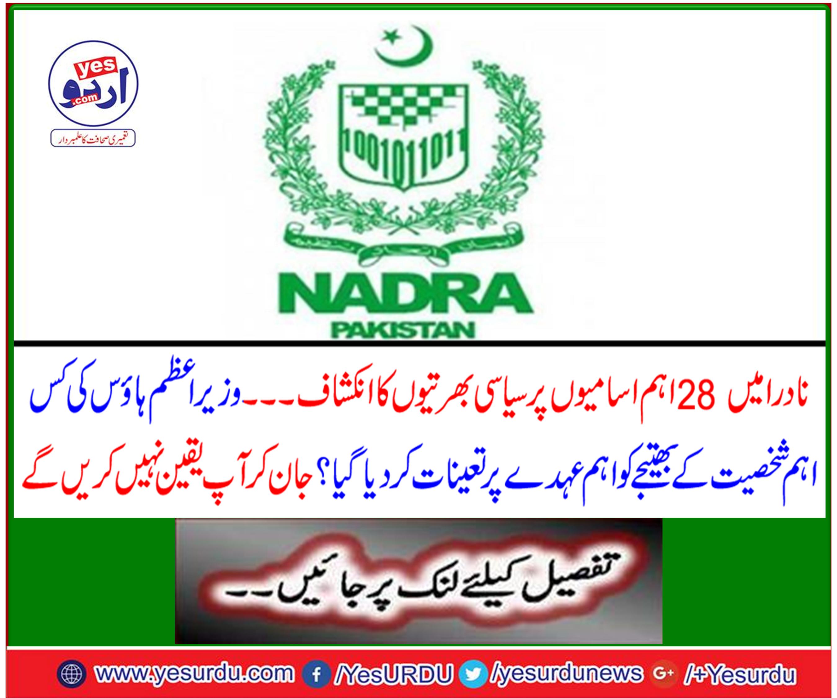 Disclosure of Political Recruitment on 28 key stats in Nadra ..