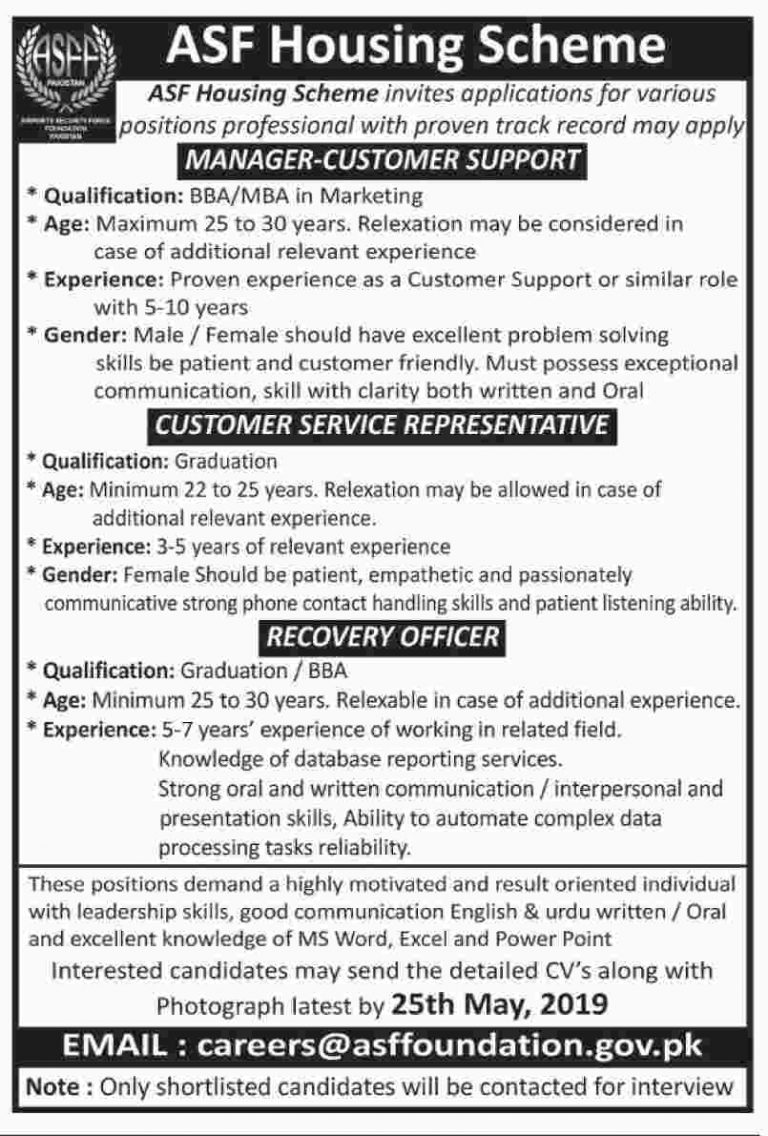 ASF Foundation Jobs for Recovery Officers, CSR and Customer Support Manager / Bachelors / Graduates