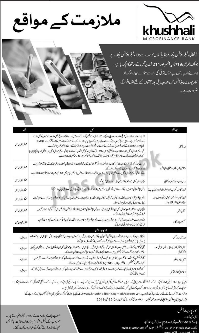 Khushhali Bank Pakistan Jobs 2019 for 500+ Staff Posts (All Pakistan)