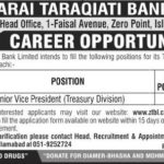 ZTBL Bank Islamabad Jobs 2019 for SV President / Treasury Division