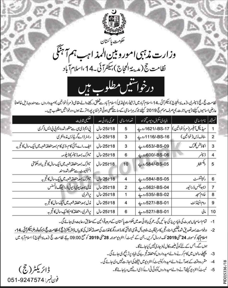 Ministry of Religious Affairs Pakistan Jobs 2019 44+ Posts at Hajj Directorate