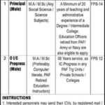 Fazaia / PAF Intermediate College Lahore Jobs 2019 for O IC & Principal Posts