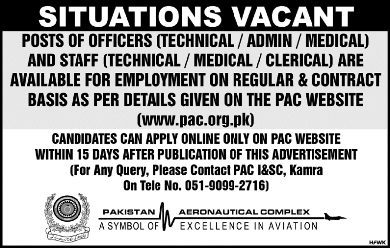 Pakistan Aeronautical Complex (PAC) Jobs 2019 For 327+ Officers & Staff Posts 