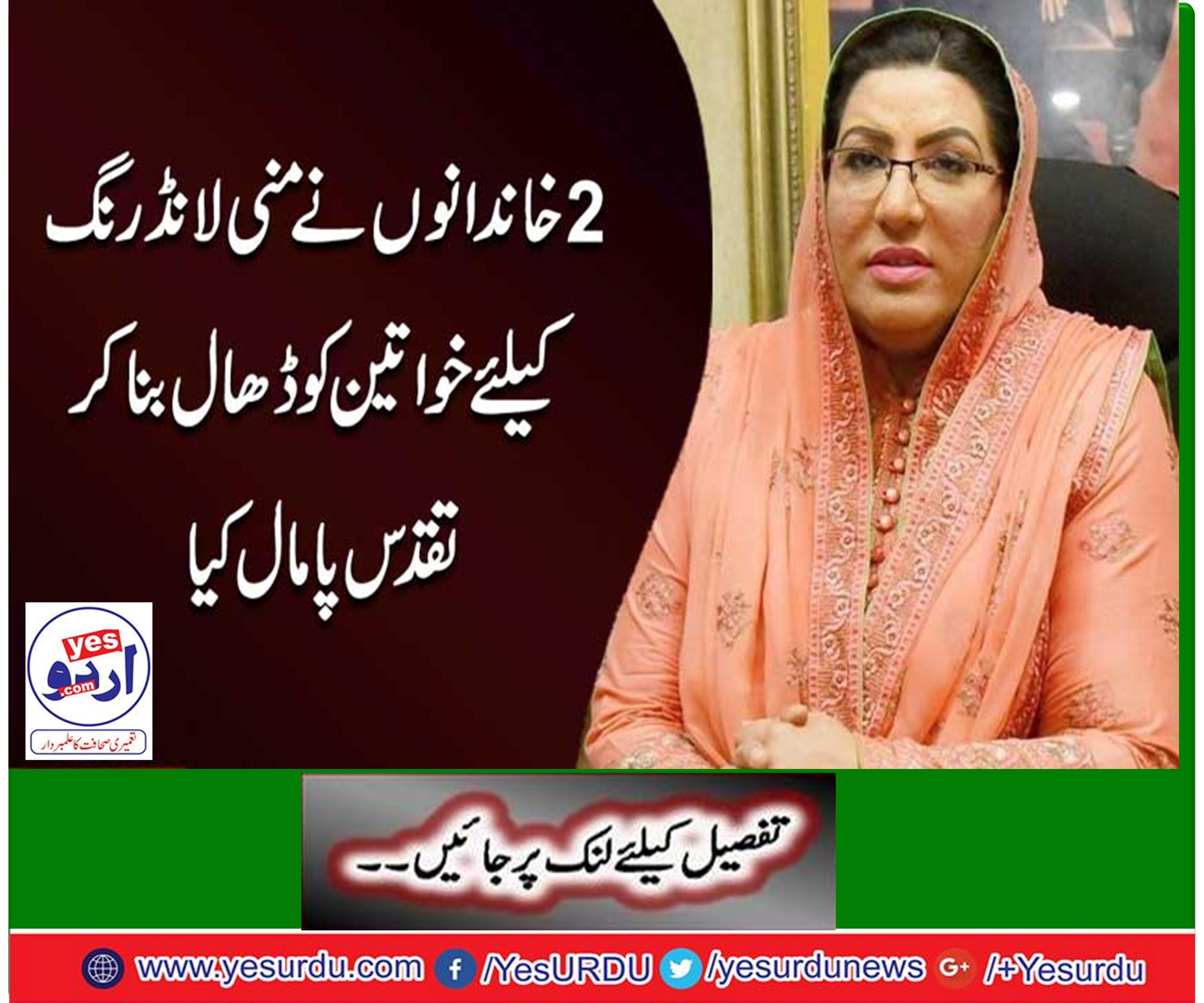 2 خاندانوں نے منی لانڈرنگ کیلیے خواتین کو ڈھال بنا کر تقدس پامال کیا، فردوش عاشق