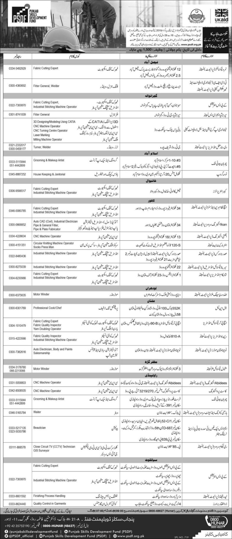 PSDF Industrial Training Program 2019/20 for Youth (Paid Stipend)