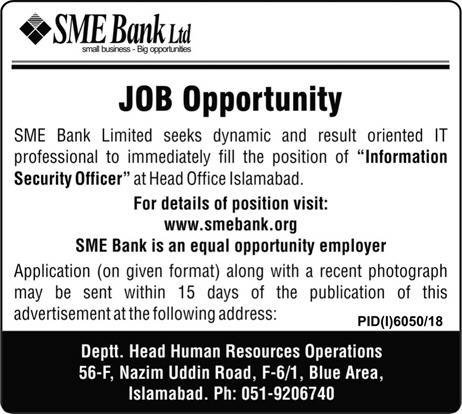 SME Bank Ltd Jobs 2019 for IT / Information Security Officer
