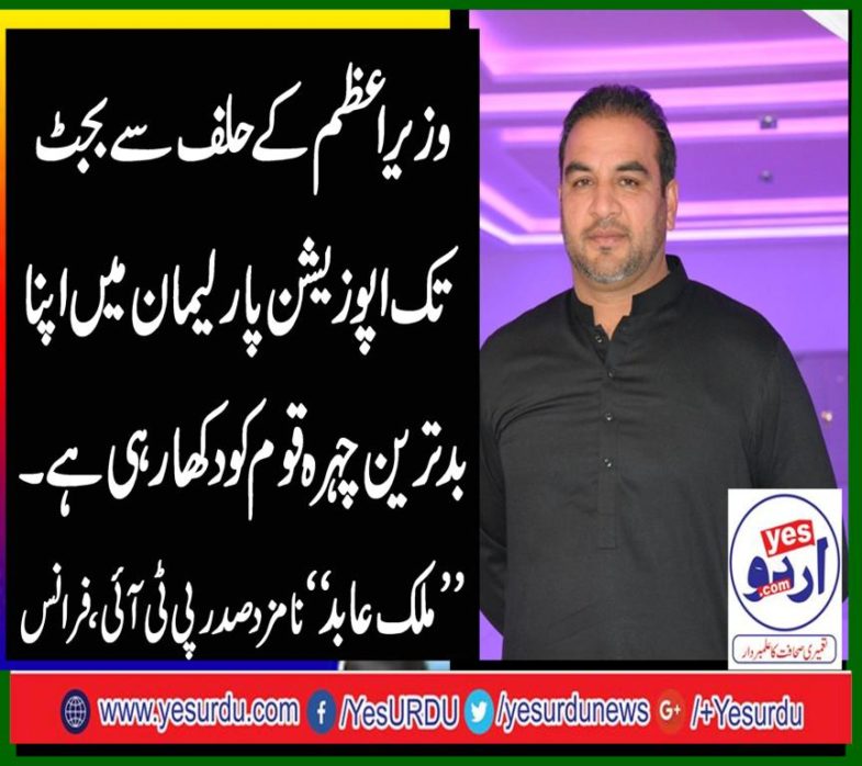 MALIK ABID, NOMINATED, PRESIDENT, PTI, FRANCE