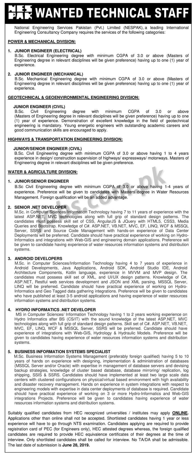 NESPAK Jobs 2019 For Junior/Sr Engineers, IT & Other 