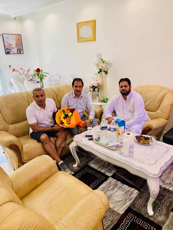 ABRAR KAYANI, SENIOR, LEADER, PTI, FRANCE, GREETED, CH AFZAL LANGAH, ON, COMING BACK , FROM, UMRAH , ZIARATS