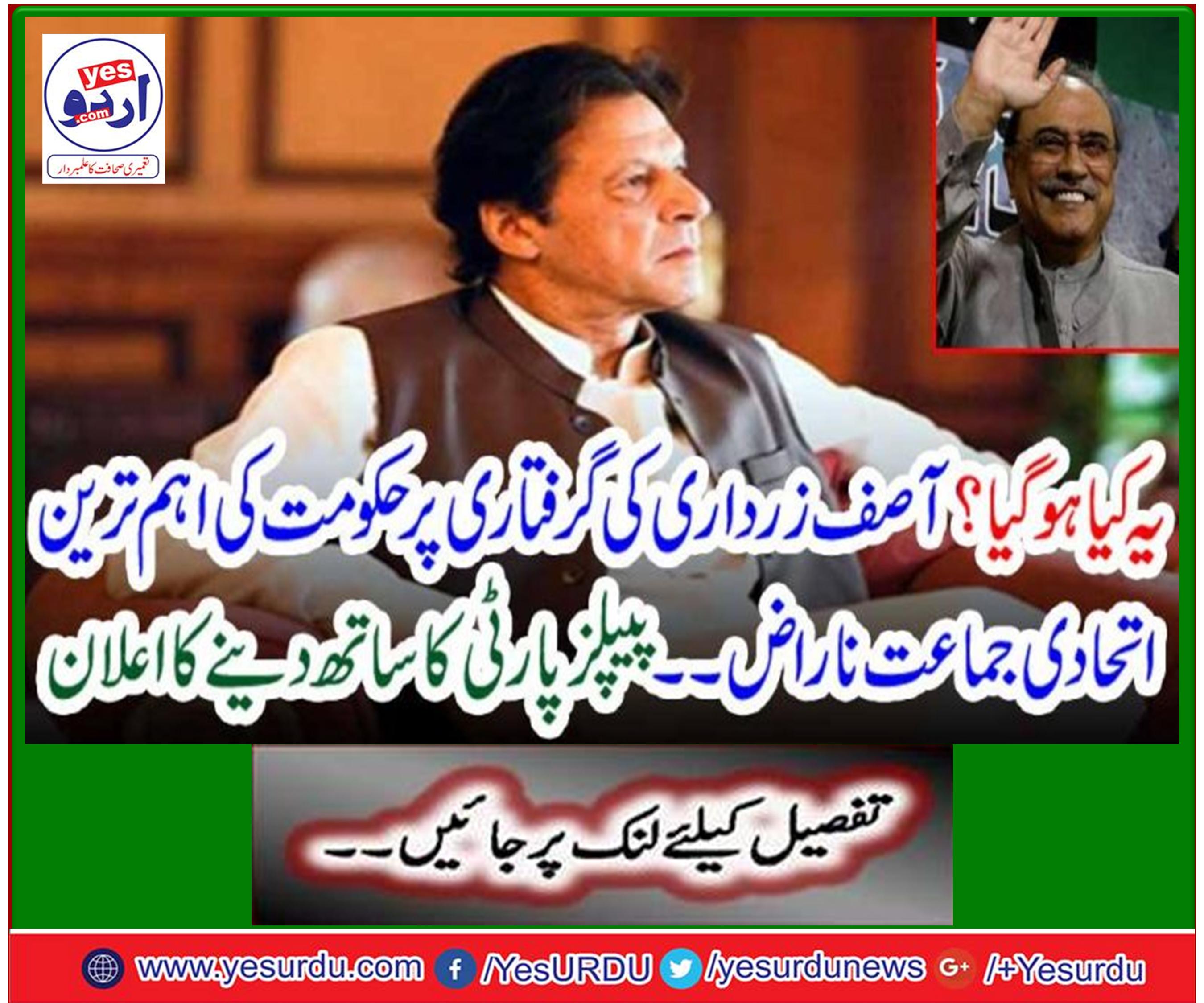 آصف زرداری کی گرفتاری پر حکومت کی اہم ترین اتحادی جماعت ناراض