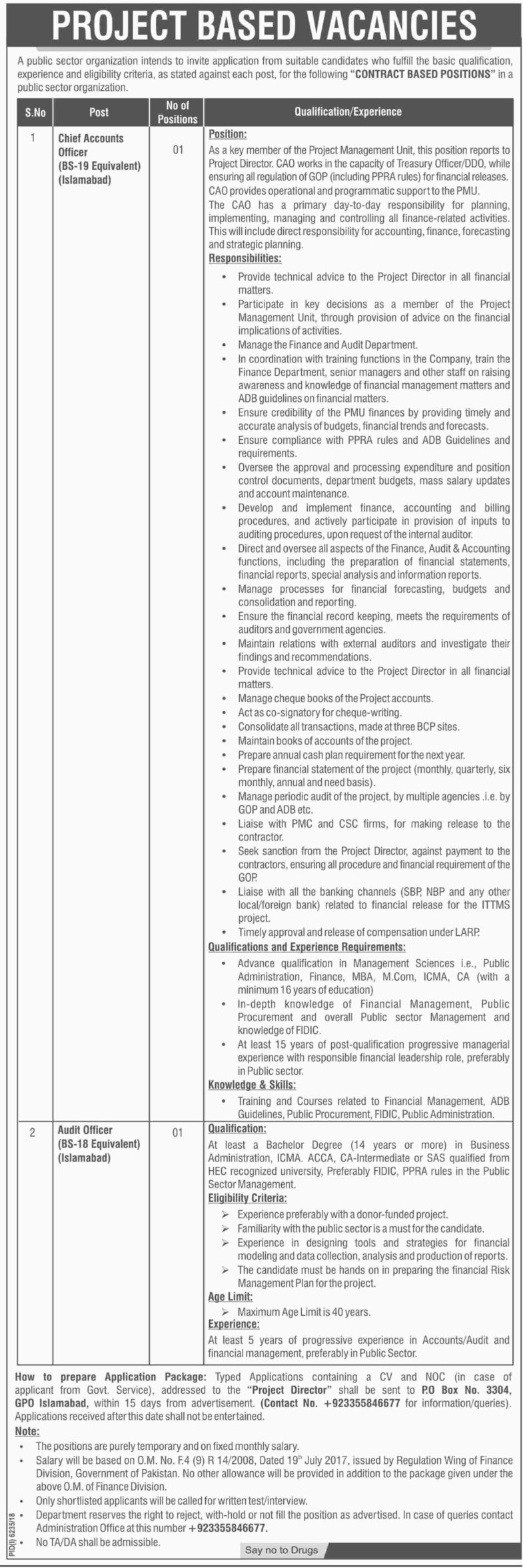 PO Box 3304 Islamabad Public Sector Organization Jobs 2019 Accounts & Audit Officers