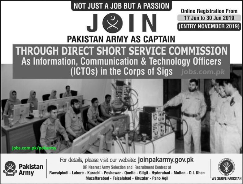 Join Pakistan Army 2019 As Captain / ICT Officers (June 2019)