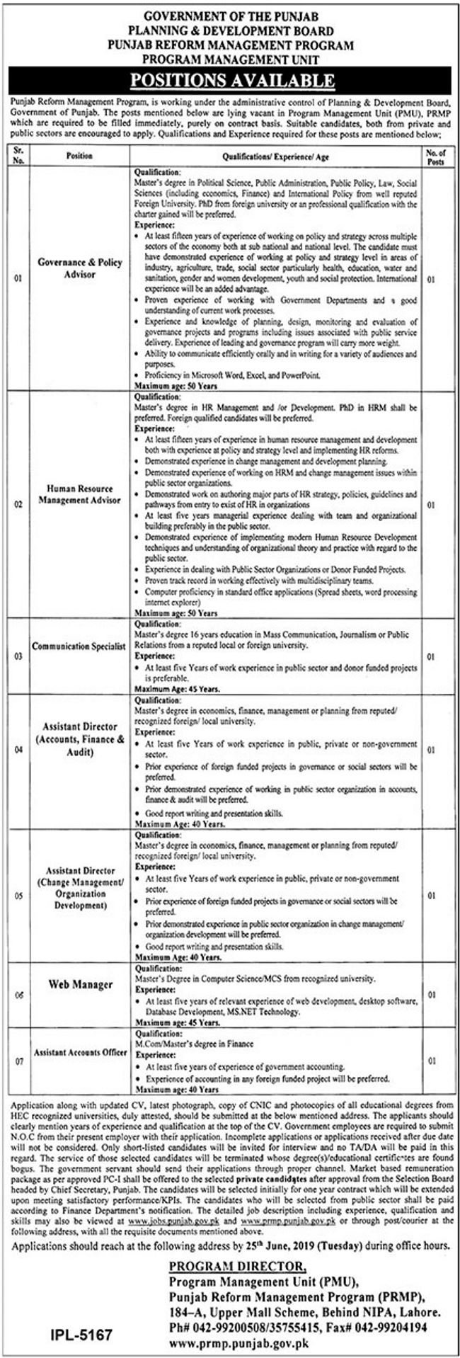Planning & Development Board Punjab Jobs 2019 for Accounts, IT, HR and Other Professionals