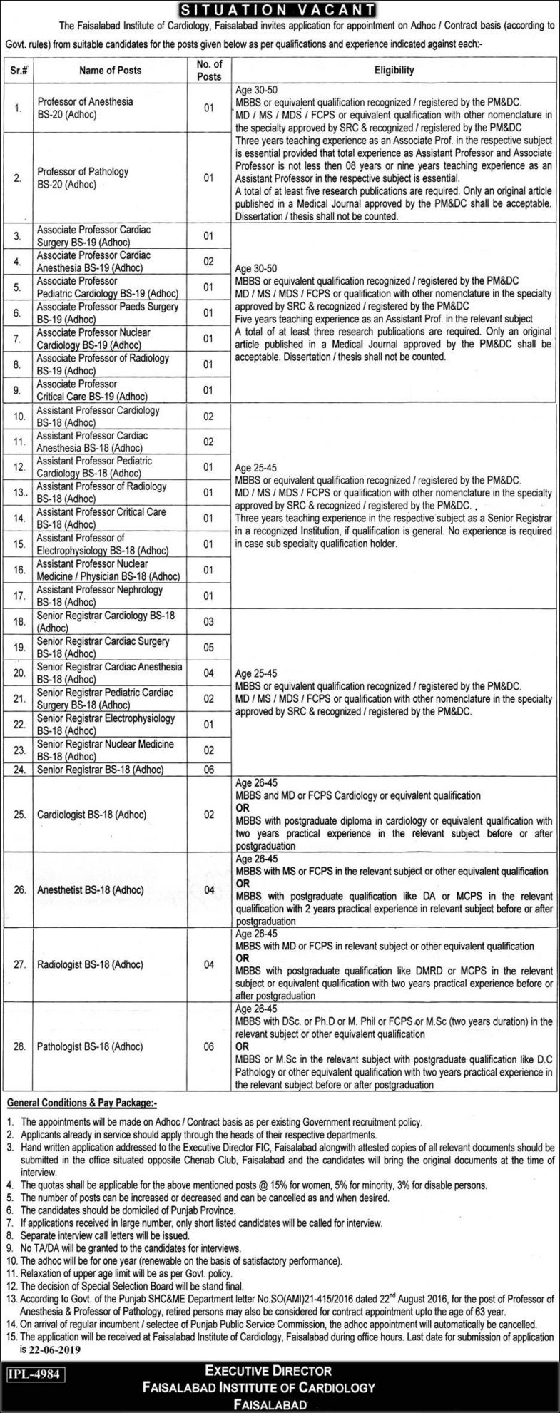 Faisalabad Institute of Cardiology Jobs 2019 for 60+ Medical & Teaching Faculty