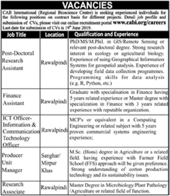CABI International Pakistan Jobs 2019 for Research, Finance, ICT / IT, Agriculture Staff (Multiple Cities)