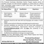 Balochistan Nutrition Program Jobs 2019 for District Nutrition Officers