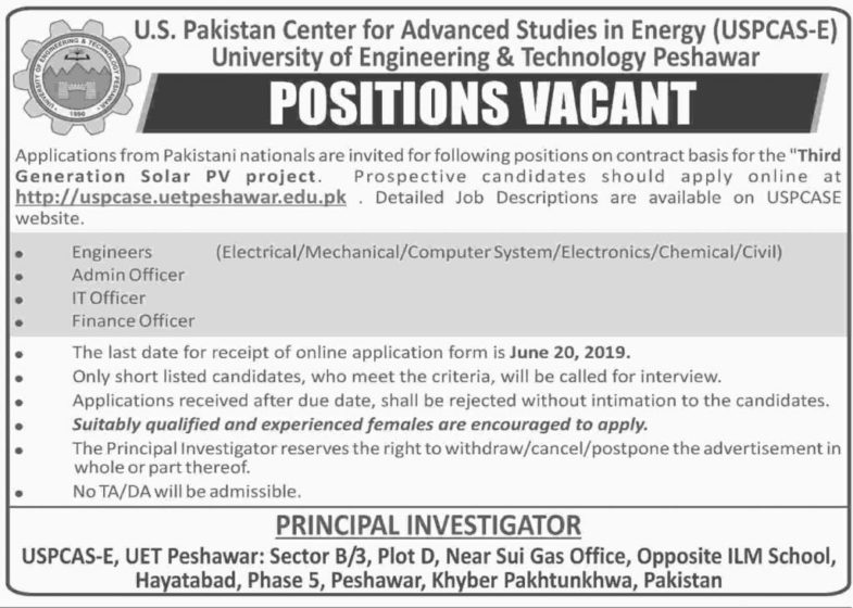 UET Peshawar Jobs 2019 for Admin, IT, Finance and Engineers