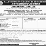 Balochistan University Of Engineering & Technology Khuzdar Jobs 2019 For Teaching Faculty