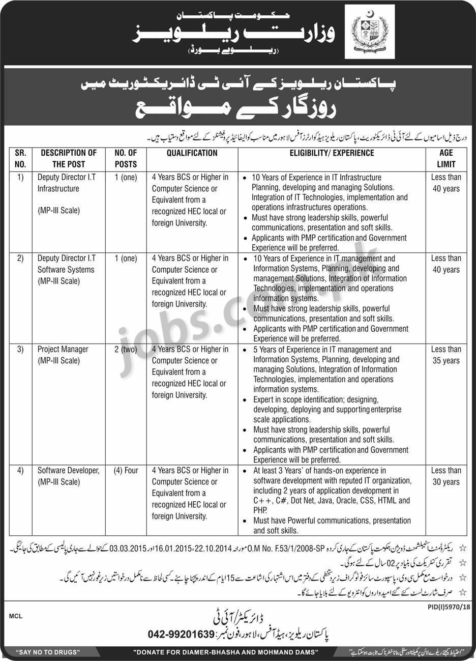 Pakistan Railways Jobs 2019 For Various Positions At IT Directorate Www.Pakrail.Gov.Pk