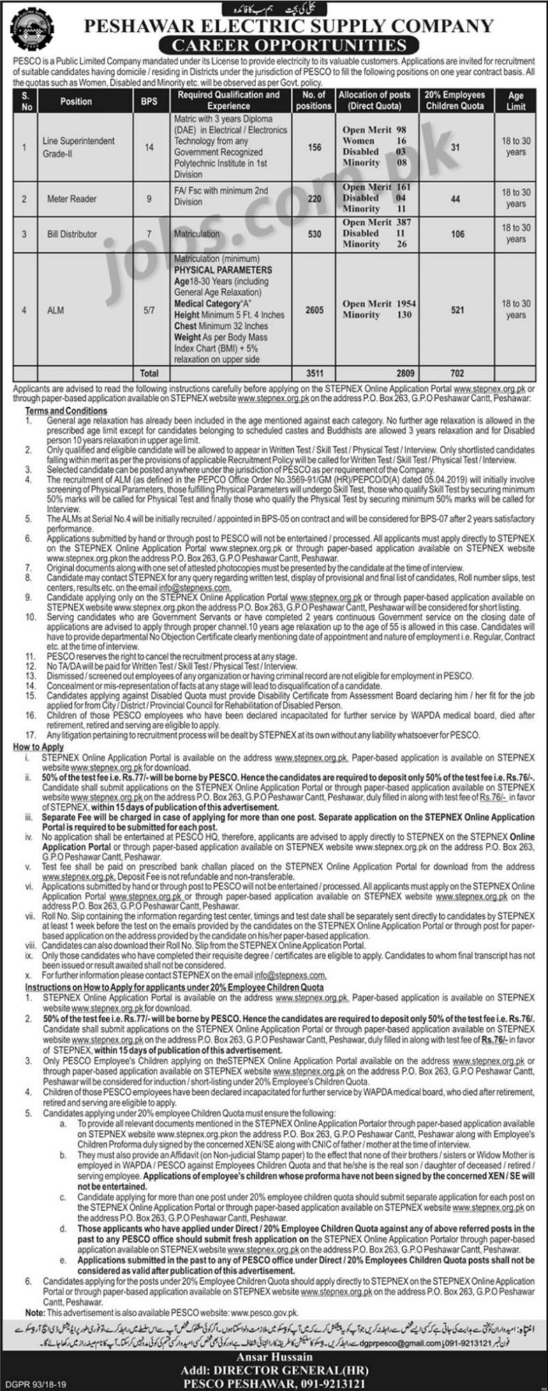 PESCO Jobs 2019 For 3596+ Posts Www.Pesco.Gov.Pk CTS Application Form Download