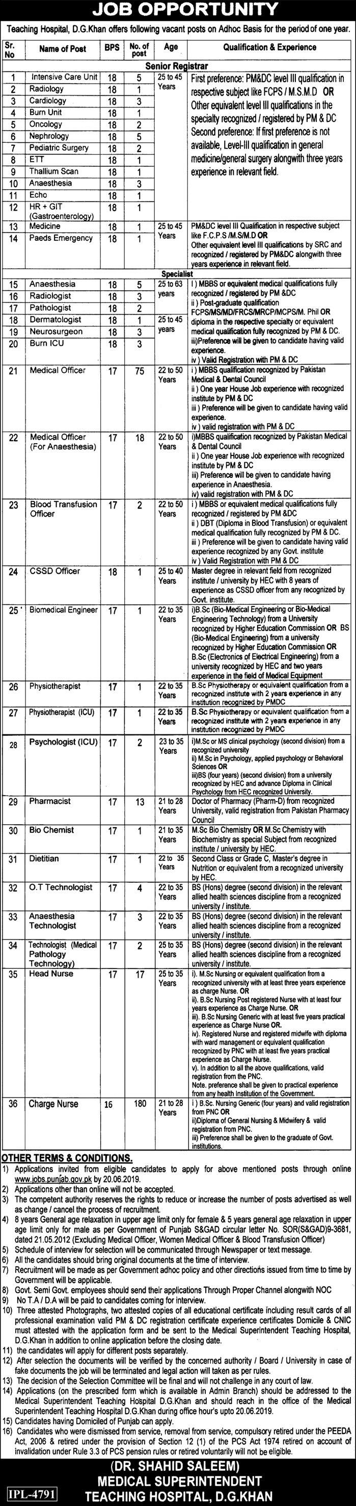 D.G Khan Teaching Hospital Jobs 2019 For 367+ Posts (Multiple Categories)