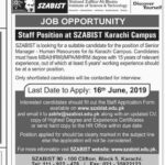 SZABIST (Karachi) Jobs 2019 for HR Manager