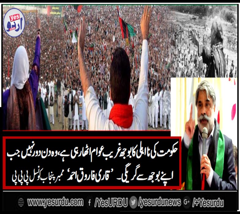 POOR, NATION, IS, BEARING, THE, WEIGHT, OF, DUMP, GOVERNMENT, IN PAKISTAN, SAYS, QARI FAROOQ AHMED FAROOQI, SENIOR, LEADER, PPP, FRANCE