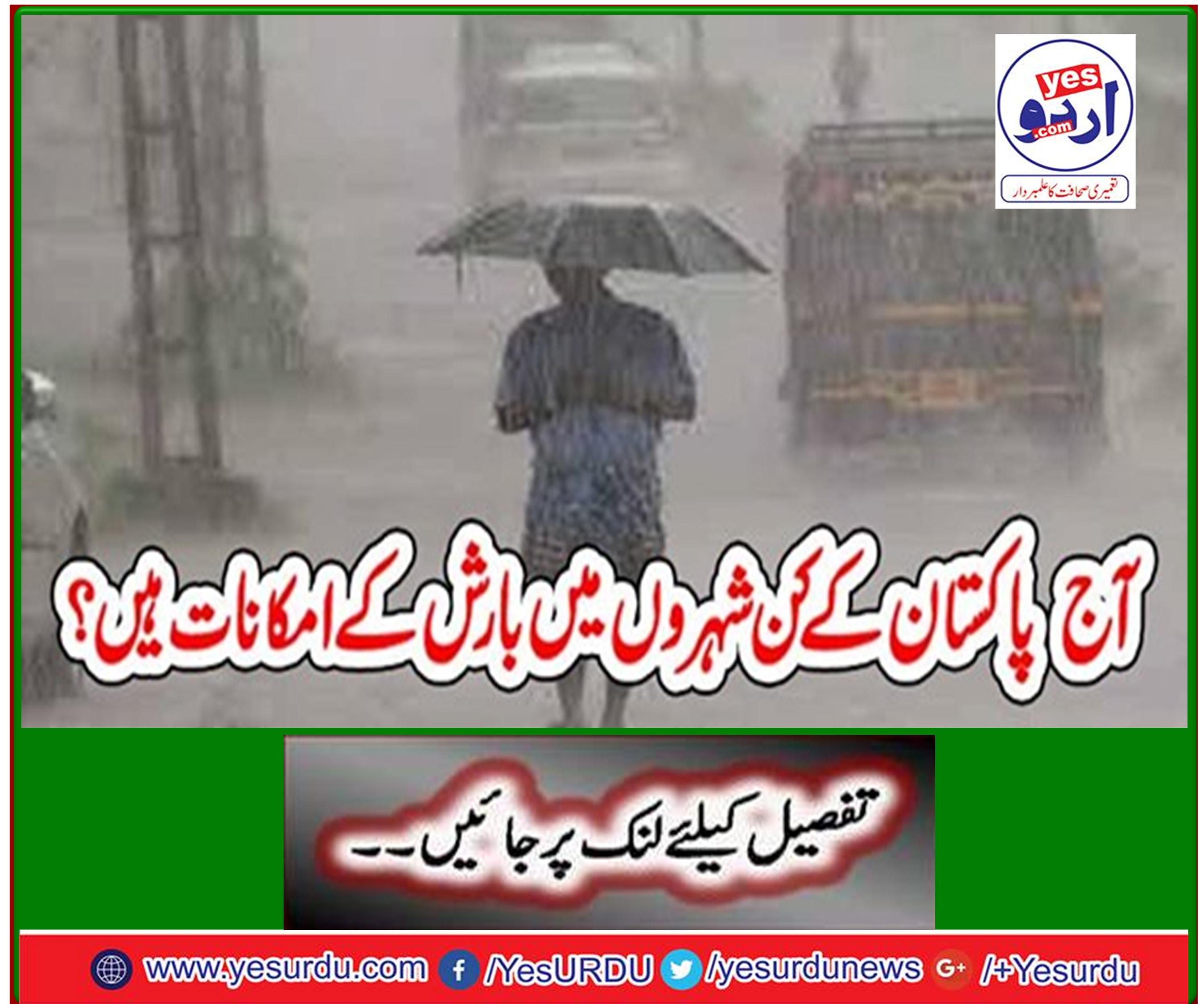 Which cities of Pakistan today have the possibility of rain?