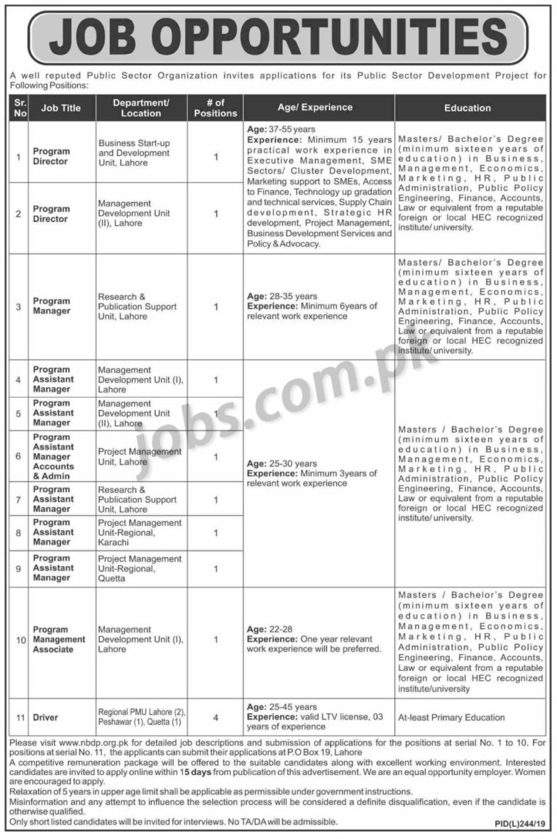 PO Box 19 Public Sector Organization Jobs 2019 for Program Assistant Managers, Associate, Program Managers, Directors & Other