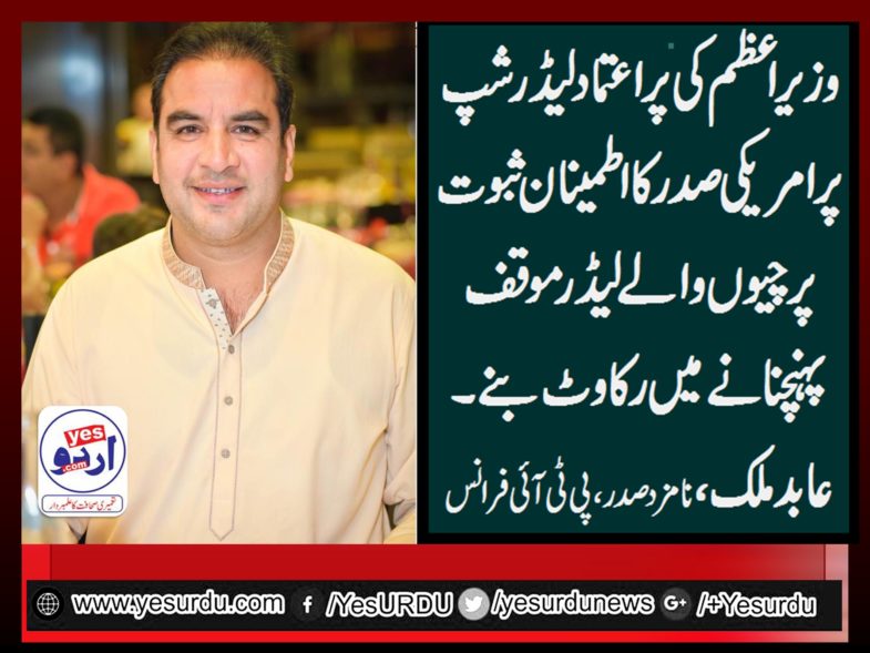 ABID MALIK, NOMINATED, PRESIDENT, PTI, FRANCE