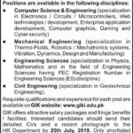 GIK Institute of Engineering Sciences & Technology Jobs 2019 for Research & Teaching Staff
