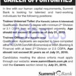 Summit Bank Jobs 2019 For Trainee Universal Tellers & Trainee Officers (Islamabad, Karachi, Lahore)