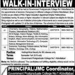 Government Postgraduate College Abbottabad Jobs 2019 for Teaching Faculty