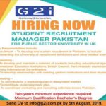 Student Recruitment Manager Pakistan Required at Public Sector University in UK
