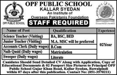 OPF Public School Jobs 2019 for Teachers & Non-Teaching Staff
