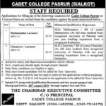 Cadet College Pasrur / Sialkot Jobs 2019 for Teaching Faculty