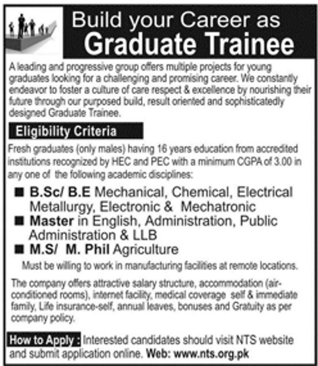 NTS Jobs 2019 For Leading Group Company For Graduates (Multiple Categories)